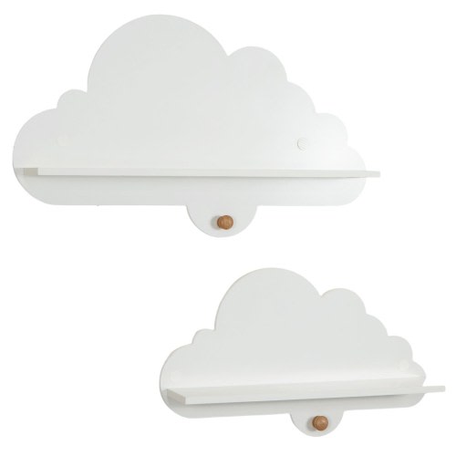 SUGIFT Floating Cloud Wall Shelves Set of 2 Wall Mounted Display Storage Rack with Hooks 24-in MDF White