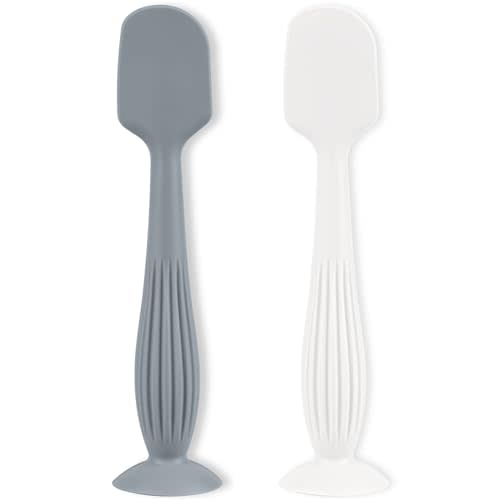 Diaper Cream Applicator Set - Soft Silicone Baby Butt Brush with Suction Base, Baby Butt Spatula, Full Size - Newborn Baby Essentials (2Packs-White/Ether)
