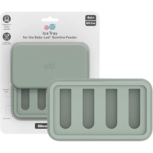 ezpz Ice Tray for the Baby-Led Gumline Feeder (Sage) - 4 Months+ - Silicone Ice Tray for Breast Milk, Formula, or Purees - Four Compartments - Infant Essentials