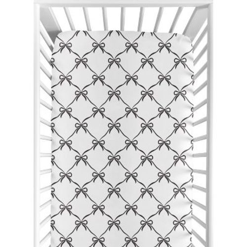 Sweet Jojo Designs Girls Baby Fitted Crib Sheet Ballerina and Ballet Bows White and Black