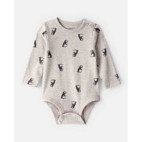 Baby Penguin Print Long-Sleeve Graphic Bodysuit - Grey - Carter's | Carter's