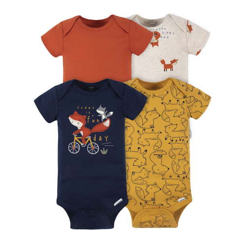 Gerber Baby Neutral Short Sleeve Onesies Bodysuits, 4-Pack, Sizes Newborn - 24 Months