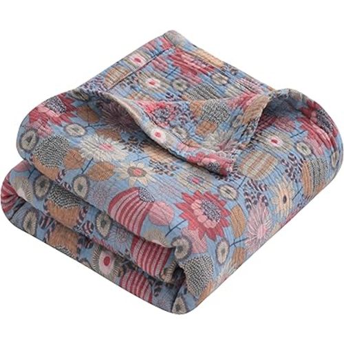 NTBAY Muslin Toddler Blanket, 4-Layer, 30x40 Soft and Breathable Receiving Blanket for Newborns and Infants, Crib Stroller Travel Use, Boho Flower