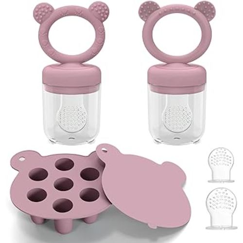Silicone Breastmilk Popsicle Molds with Baby Food Feeder, BPA Free Fruit Feeder Pacifier with Frozen Ice Tray for Baby Feeding Safely, Infant Fruit Teething Toy (Pink)