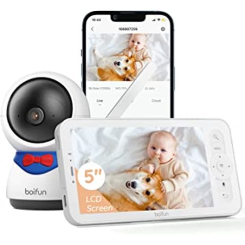 BOIFUN 5" Baby Monitor, 1080P WiFi Baby Camera Via Screen and App Control, Night Vision, 2-Way Talk, Cry& Motion Detection, Record & Playback, Lullabies, Phone App, Works with iOS, Android
