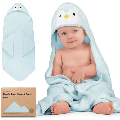KeaBabies Hooded Baby Towel for Newborn - Viscose Derived from Bamboo Large Baby Bath Towels with Hood for Boys, Girls, Toddler, Extra Absorbent & Soft Newborn Bath Essentials (Penguin)