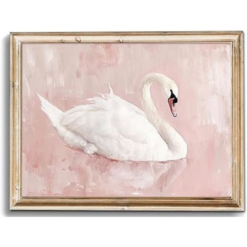 uniro Vintage Wall Art Prints Swan Decor Classical White Swan Canvas Oil Painting Poster for Pink Room Decor, Watercolor Vintage Art Pictures, Pastel Pink Coquette Room Decor for Nursery R oom Deco.r, Bedroom, Girly R.oom Decor for Nursery Bedroom Bathroo