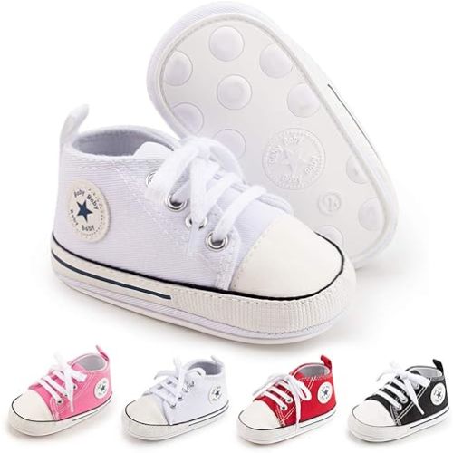 Meckior Baby Girls Boys Canvas Sneakers Soft Sole High-Top Ankle Infant First Walkers Crib Shoes