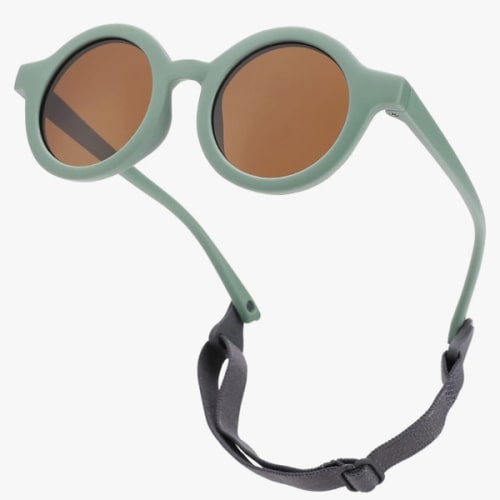 COASION Baby Polarized Round Sunglasses Flexible Rubber Shades with Strap for Toddler Newborn Infant Ages 0-24 Months
