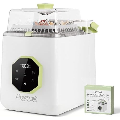 Lifecreek Baby Bottle Washer,4-in-1 Auto Wash Dry Store -White