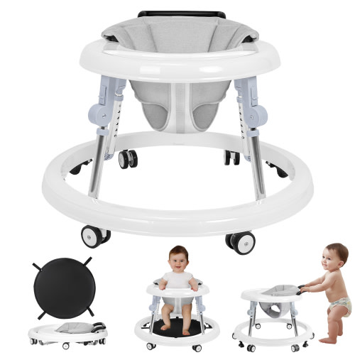 HARPPA Foldable Baby Walker for Babies 6-24 Months, Anti-Rollover, Seat and Height Adjustable, White