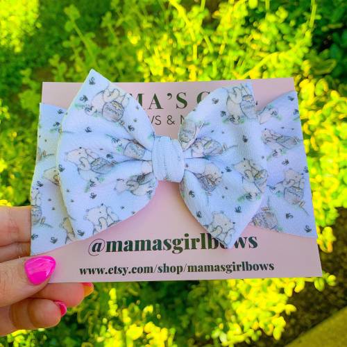 WINNIE POOH BEAR Printed Baby Girl Bows, Stretchy Headwrap, Headband, Micro Preemie, Newborn, Infant, Baby, Toddler. Birthday Outfit. Summer