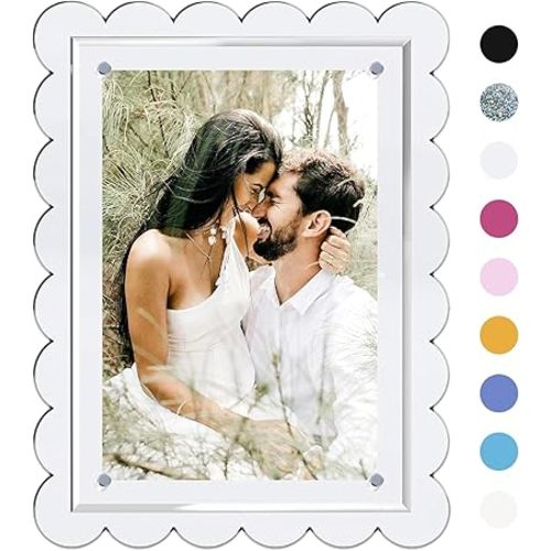 Orelle Acrylic Scalloped Picture Frame | Multi-Use Magnetic Frame for Fridge, Locker or Desktop | 5x7 or 4x6 Vertical and Horizontal Display | Clear