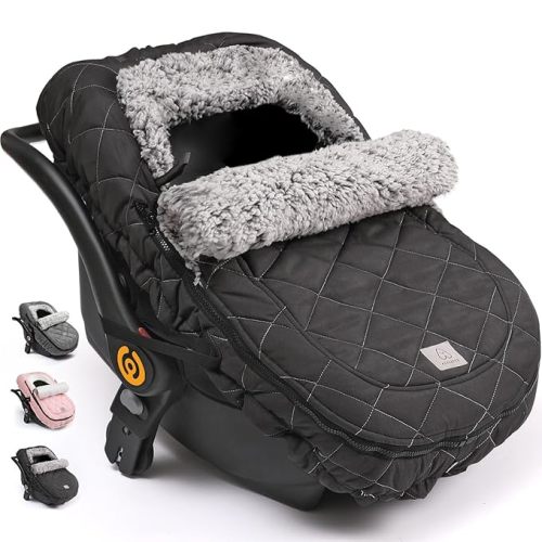 Car Seat Cover Baby: Winter Infant Carseat Canopy for Boy Girl Newborn, Zipper Peeping Window, Warm Cozy Cold Weather Waterproof Fitted, Heather Grey