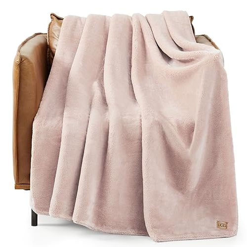 UGG Whitecap Plush Throw Blanket Fleece Lightweight Soft Throw for Couch or Bed Luxury Home Decor for Living Room Washable Hypoallergenic Blankets for Dorm Decor, 50-inch x 70-inch, Light Pink Quartz