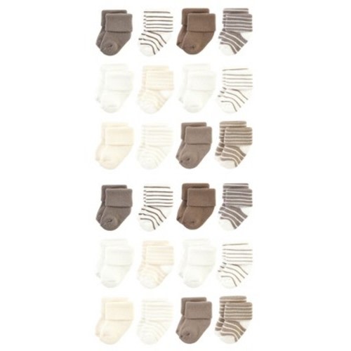 Hudson Baby Cotton Rich Baby Terry Socks 24-Pack, Color: Beige stripe, Size: 0-6 months
