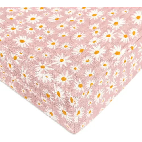 Babyletto 100% Quilted Organic Cotton Changing Pad Cover, GOTS-Certified, Fitted 360°, Ultra-Soft and Breathable Muslin - Daisy