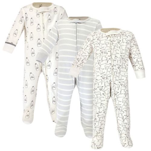 Touched by Nature Baby Organic Cotton Zipper Sleep and Play 3pk, Farm Friends