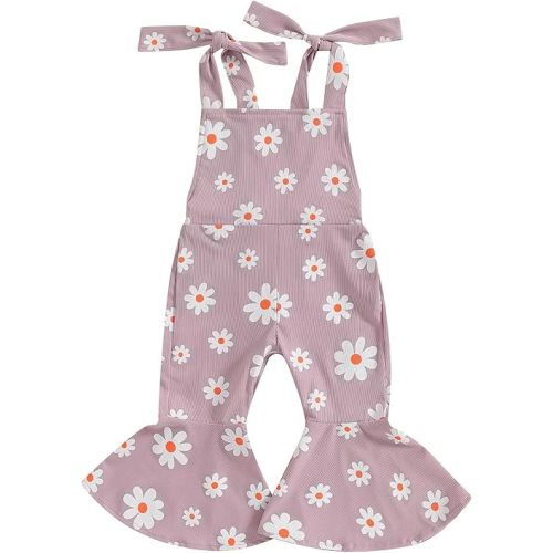 Baby Girl Flare Jumpsuit Toddler Floral Bell Bottom Romper Daisy Sleeveless Suspender Pants Infant Wide Leg Overalls