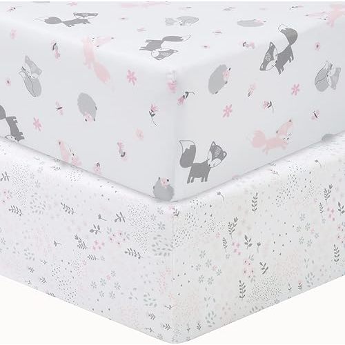 Sammy & Lou Girl Forest 2-Pack Microfiber Fitted Crib Sheet Set, Fits Standard Crib Mattress 28 in x 52 in; Fully Elasticized,