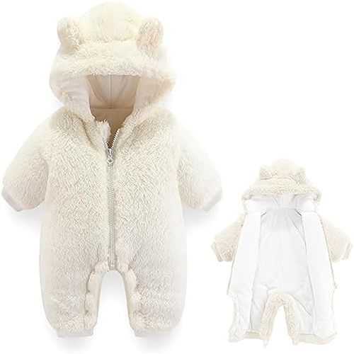 AiWMGL Baby Bear Onepiece Outfit Suit Newborn Fleece Jumpsuit Romper Hooded Warm Winter Snowsuit Clothes Boy Girl 0-12 months