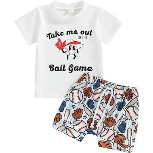 Karuedoo Toddler Baby Boy Baseball Outfit Short Sleeve T-Shirt Baseball Shorts Set 2Pcs Summer Clothes
