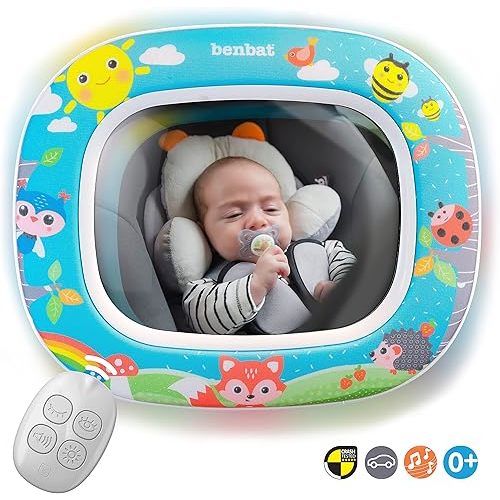 BenBat Baby Car Mirror - Safety Car Seat Mirror for Rear Facing Infant - Shatterproof Clear Wide Vision Day and Night - Entertain See and Soothe with Remote control - Crash Tested and Certified, Blue