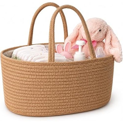 ABenkle Baby Diaper Caddy Organizer, Boho Jute Rope Nursery Storage Bin Changing Table Car Organizer for Diapers Wipes, Empty Basket for Baby Shower
