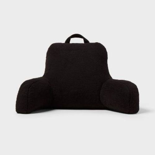 Faux Shearling Bed Rest Black - Room Essentials: Comfort Support Pillow for Dorm Indoor/Outdoor Use