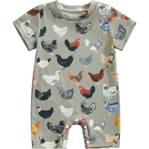 Toddler Baby Boy Girls Farm Clothes Western Farm Animals Chicken/Cow Print Romper Newborn Jumpsuit Country Stuff