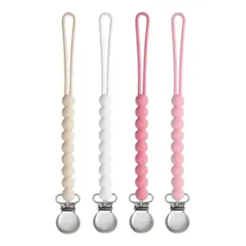 Pacifier Clip for Boys Girls - MORIBOX 4 Pack Paci Clip Soothie Baby Binky Holder for Shower Gift Birthday (Beige+White+Pink+Dpink)