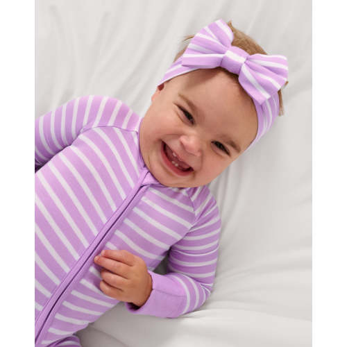 Sweet Orchid Stripe Luxe Bow Headband | Little Sleepies