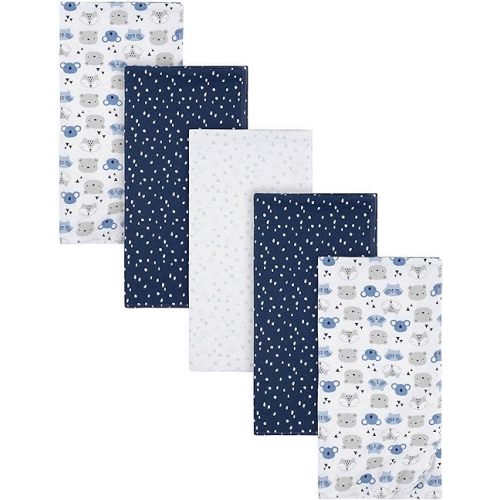 Gerber Boys Newborn Infant Baby Toddler Nursery 100% Cotton Flannel Receiving Swaddle Blanket, Critters Blue, Pack of 5