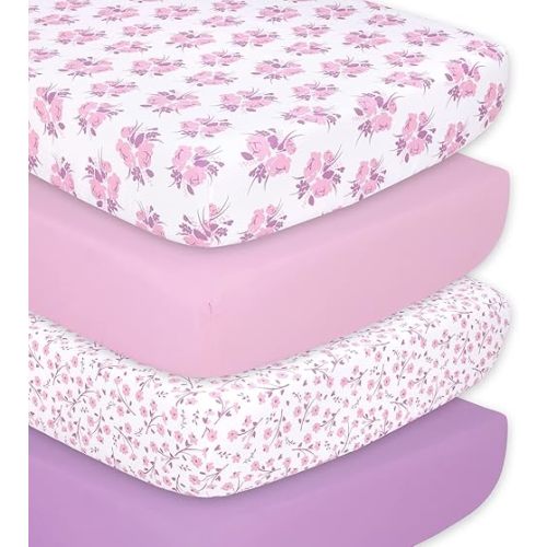 The Peanutshell 4-Pack Fitted Crib Sheet Set - Super Soft & Breathable Baby Girl Crib Sheets, Nursery Decor, Fit for Standard Crib Mattress Sheet - Floral