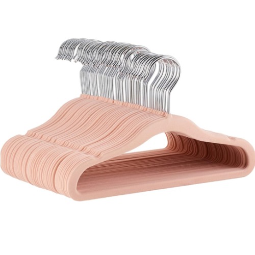 Amazon Basics Kids Velvet, Space Saving, Non-Slip Clothes Hangers for Infant and Toddler, Durable, 11.6 inches (for baby clothes), Pack of 50, Beige