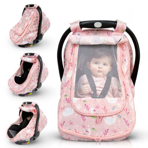 HippoBaby Car Seat Cover for Babies with 100% Cotton Muslin Material Breathable Carseat Cover for Boys and Girls