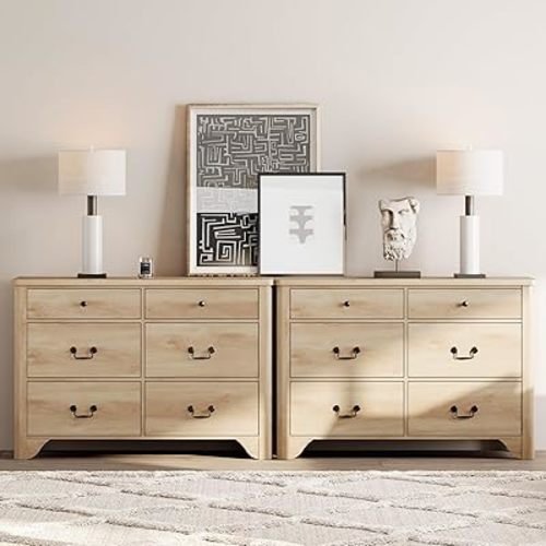 WAMPAT Baby Dresser with 12 Drawers for Bedroom, 94.5" Large Farmhouse Kids Dresser with Wide Chest of Drawers for Bedroom, Living Room, Hallway,Oak