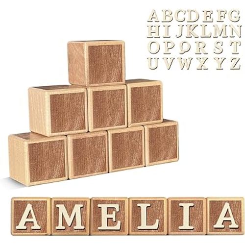 8 Pcs Custom Wooden Name Sign 8-Letter Baby Blocks with 78 Wooden Alphabet,Nursery Name Wooden Cubes Personalized Nursery Décor for Nursery Montessori, Baby Shower, and Nursery Name Signs
