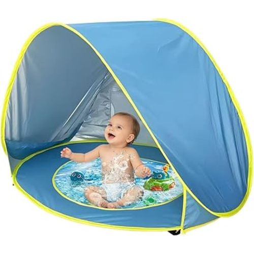 PandaEar Baby Beach Tent with Pool, Pop Up Sun Shelter for Infant Toddlers, Portable UV Protection Shade with Carry Bag for Outdoor Travel, Camping