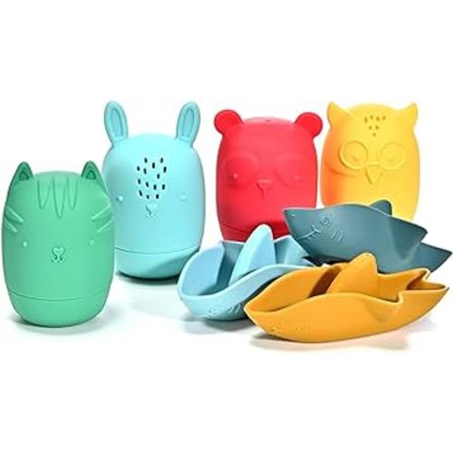 7-Piece Mold Free Silicone Baby Bath Toy Set for Infants 6-12 Months, Bathtub Toys for Toddlers 1-3, Water Toys, Pool Toy, Dishwasher Safe