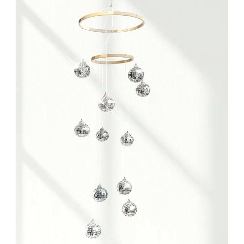Disco Ball Mobile Spiral Spinner Ball 32 Inch Height with Bamboo Circle for Indoor Outdoor Yard Garden Patio Home Decoration and Party Weding Festival Birthday