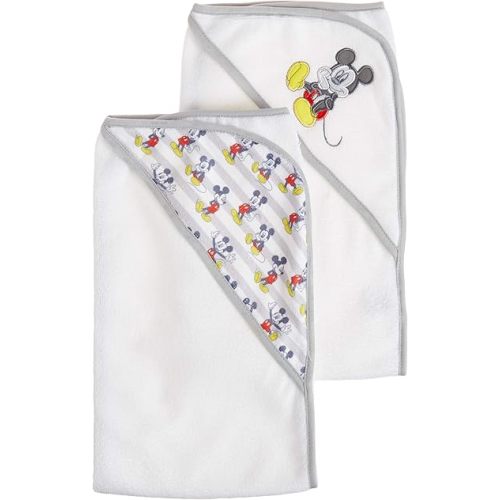 Cudlie Disney Mickey Mouse Baby Boys 2 Pack Rolled Hooded Towels On Header Card