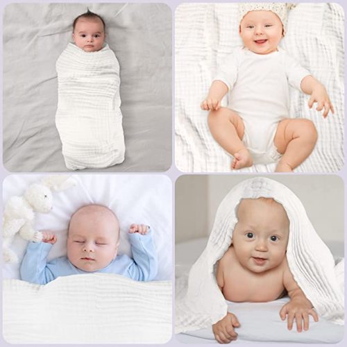 MUKIN Baby Bath Towels, Super Soft Cotton Receiving Blanket for Baby's Delicate Skin,2Pack Swaddle Blanket for Newborns Toddlers Boy Girl,Baby Registry as Shower (White+White) - White+white