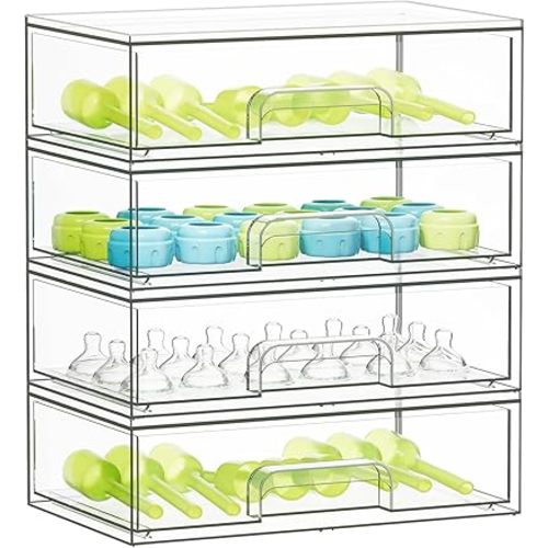 SpaceAid Bottle Storage Organizer Baby - Acrylic Bottles Station Organizer Container, Stackable Clear Drawers for Countertop, Vanity, Bathroom, Cabinet, Pantry Organization, 4 Pack, 4L, 13.7"H