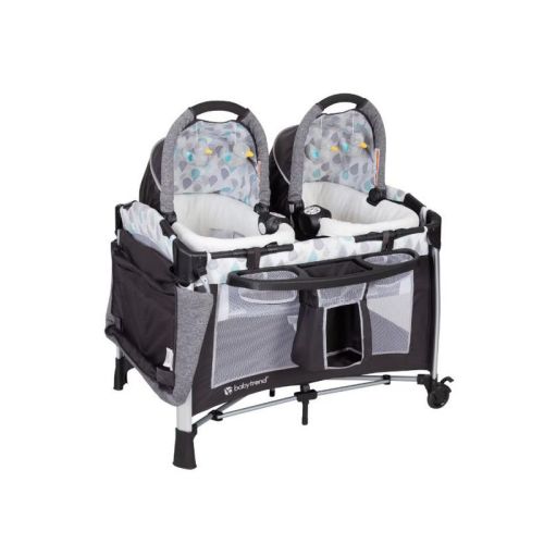 Baby Trend Go-Lite Twins Nursery Center Playard with Bassinet and Travel Bag - Drip Drop Blue - Blue, Unisex
