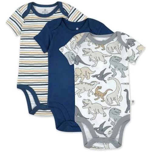 HonestBaby 3-pack Short Sleeve Bodysuits One-piece 100% Organic Cotton for Infant Baby Boys, Girls, Unisex