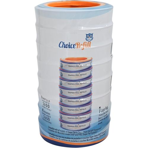 Choice Refill Diaper Pail Refills, Compatible with Diaper Genie Pails, 8-Pack, 2600 Count