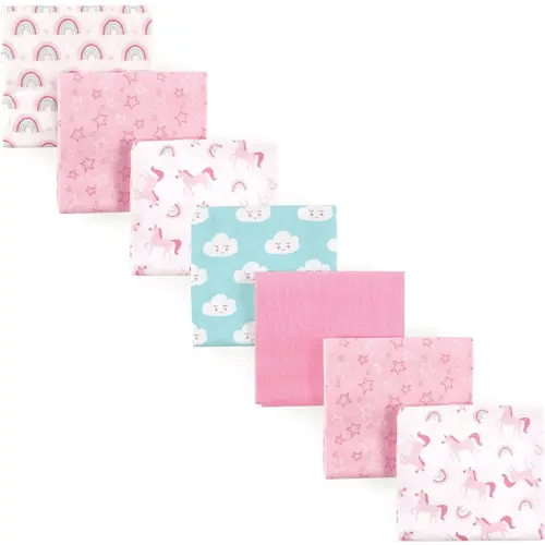 Luvable Friends Unisex Baby Cotton Flannel Receiving Blankets, Rainbow 7-Pack, One Size
