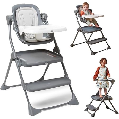 The First Years Convertible Baby High Chair and Toddler Step Stool - Foldable Grow with Me High Chair and Toddler Kitchen Stool Helper - Adjustable and Easy to Clean