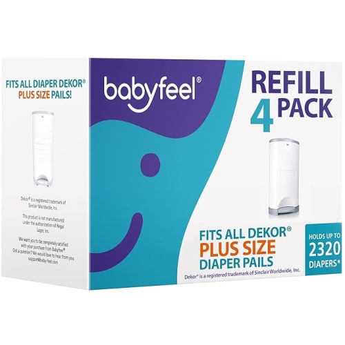Refills Compatible with DEKOR PLUS Diaper Pails | 4 Pack | Exclusive 30% Extra Thickness | Diaper Pail Refills with Powerful Odor Elimination | Fresh Powder Scent | Holds up to 2320 Diapers - 4 Count (Pack of 1)